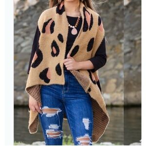 Leopard Print Tan and Black Women's Sweater Vest